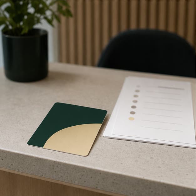 Medlemskort på en receptionsdisk